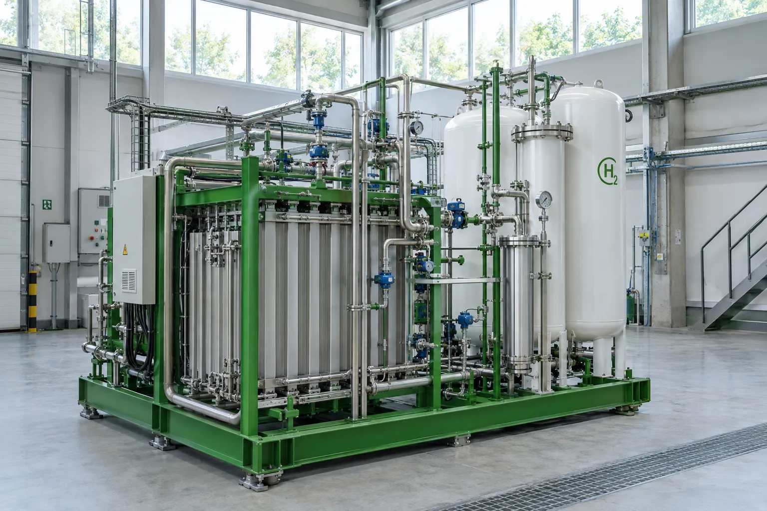 Elektrolizator za zeleni vodik u industrijskoj hali